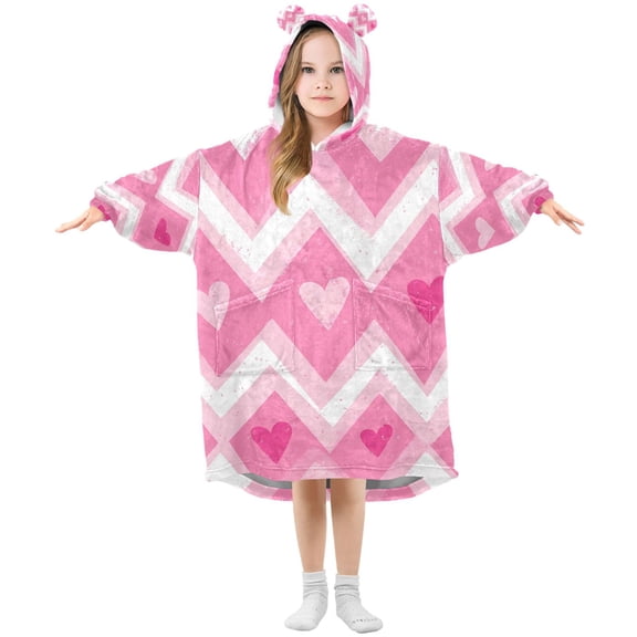 FORMRS Wearable Blanket Hoodie with Sleeves for Kids Cozy Flannel Sweatshirt, Heart Geometric