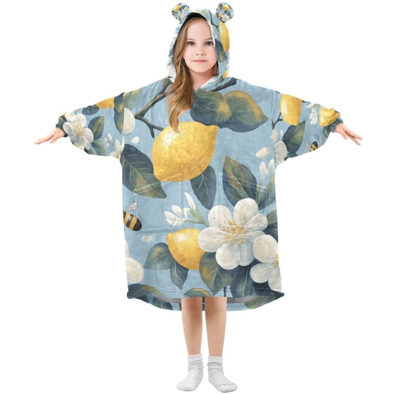 FORMRS Wearable Blanket Hoodie with Sleeves for Kids Cozy Flannel Sweatshirt, Lemon Pattern