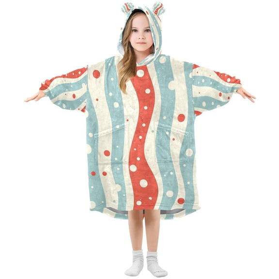 FORMRS Wearable Blanket Hoodie with Sleeves for Kids Cozy Flannel Sweatshirt, Light Blue Pattern