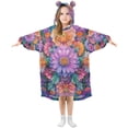 thumbnail image 1 of FORMRS Wearable Blanket Hoodie with Sleeves for Kids Cozy Flannel Sweatshirt, Light Purple Flowers, 1 of 7