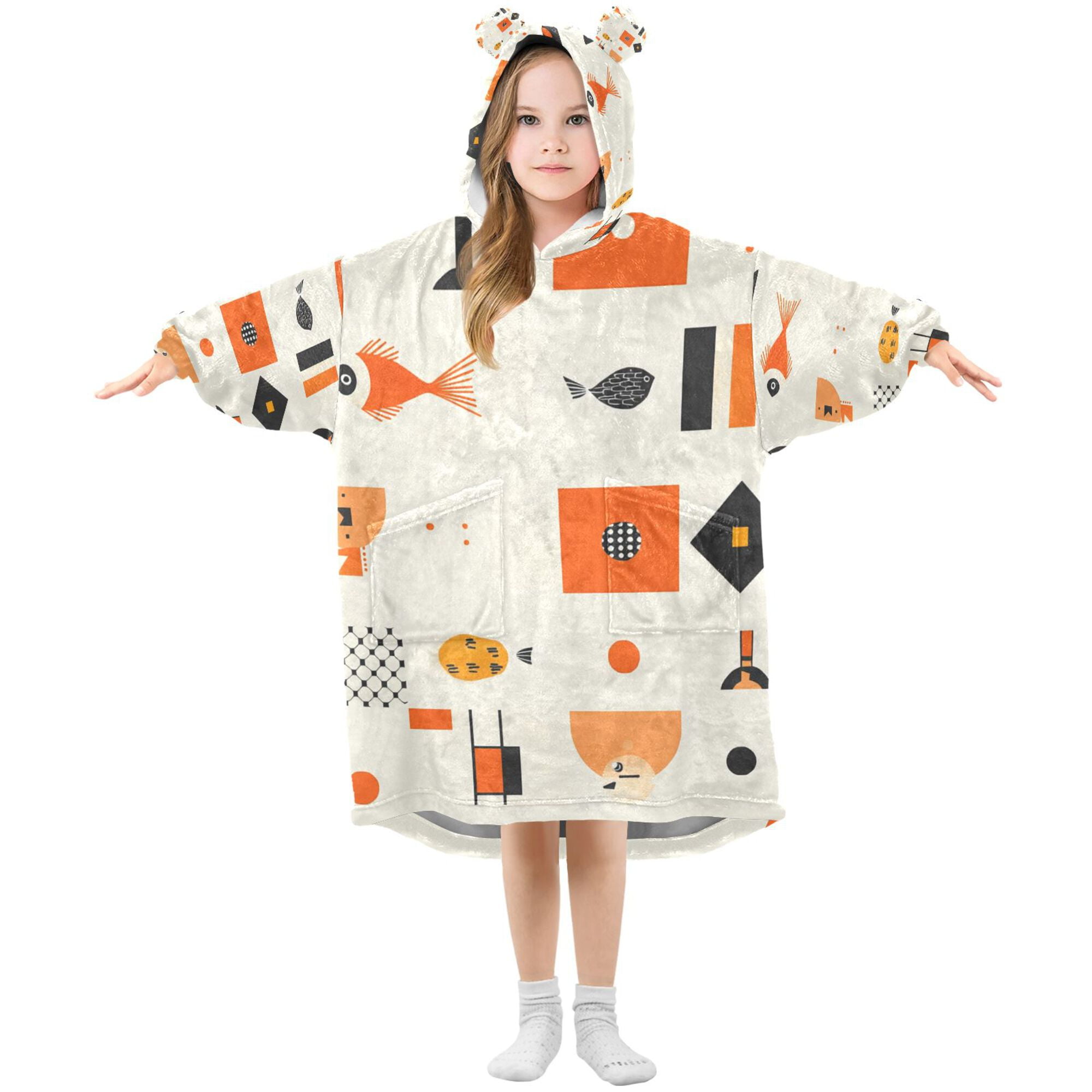FORMRS Wearable Blanket Hoodie with Sleeves for Kids Cozy Flannel Sweatshirt, Minimalist Geometric Pattern