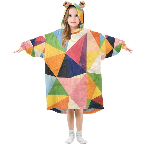 FORMRS Wearable Blanket Hoodie with Sleeves for Kids Cozy Flannel Sweatshirt, Minimalist Triangles