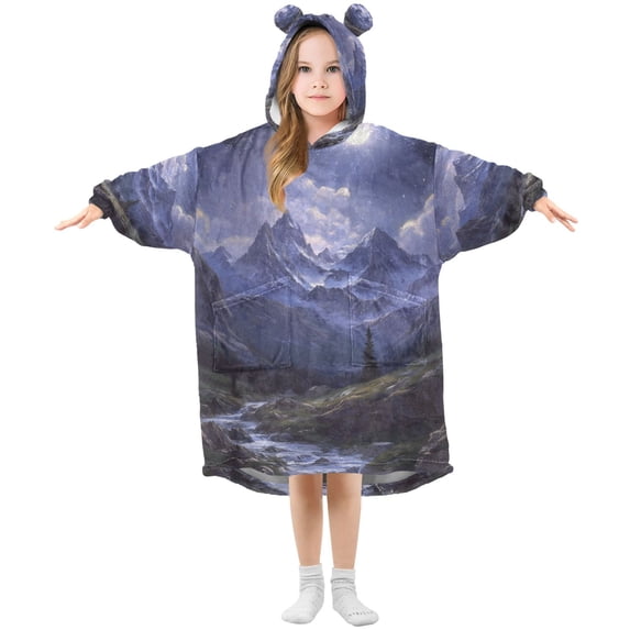 FORMRS Wearable Blanket Hoodie with Sleeves for Kids Cozy Flannel Sweatshirt, Moonlight Mountain