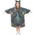 thumbnail image 1 of FORMRS Wearable Blanket Hoodie with Sleeves for Kids Cozy Flannel Sweatshirt, Navy Blue Peacock Pattern, 1 of 7