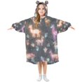 thumbnail image 1 of FORMRS Wearable Blanket Hoodie with Sleeves for Kids Cozy Flannel Sweatshirt, Neon Llamas Pattern, 1 of 7