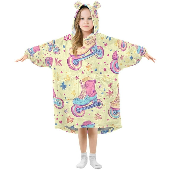 FORMRS Wearable Blanket Hoodie with Sleeves for Kids Cozy Flannel Sweatshirt, Neon Skates