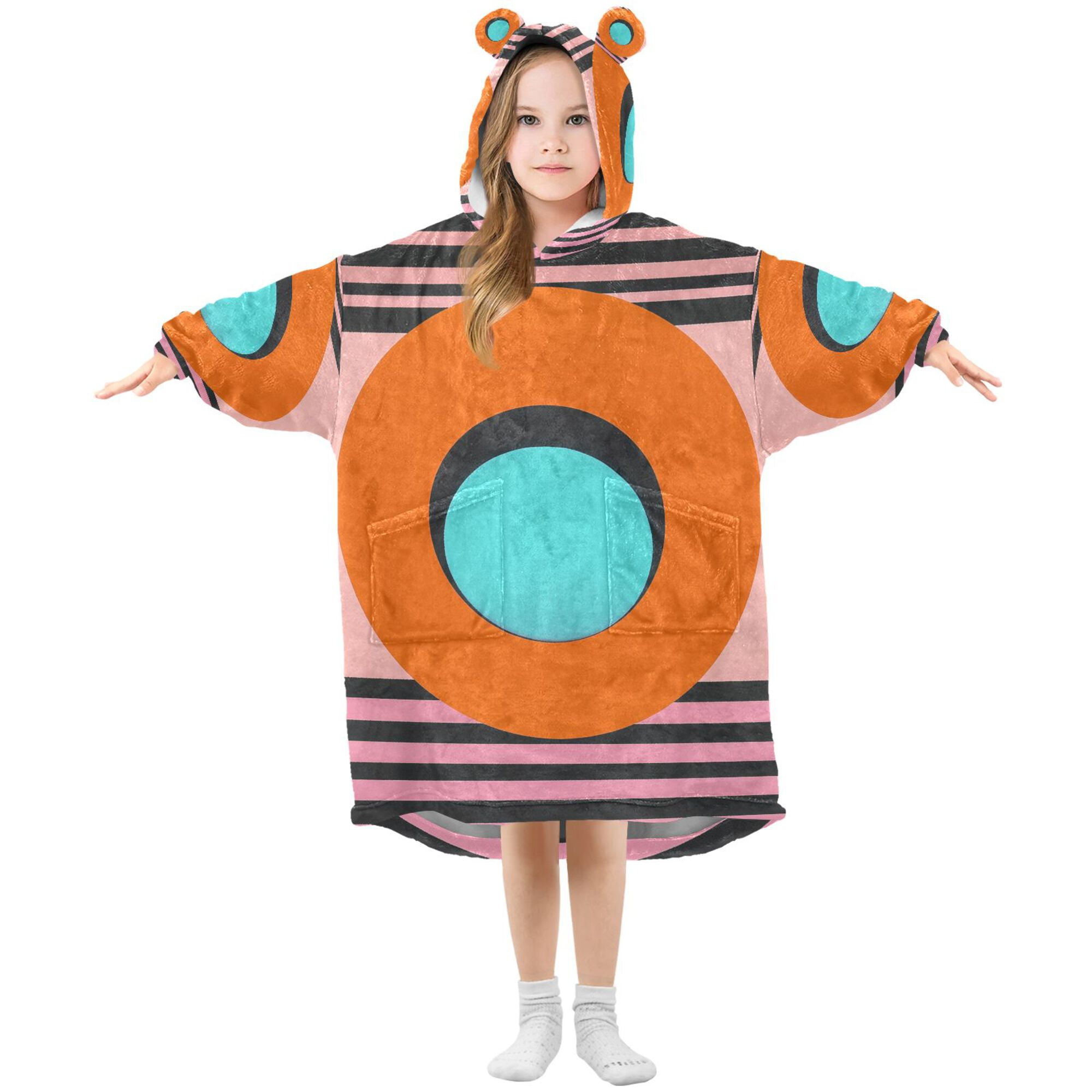 FORMRS Wearable Blanket Hoodie with Sleeves for Kids Cozy Flannel Sweatshirt, Orange Circle