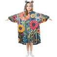thumbnail image 1 of FORMRS Wearable Blanket Hoodie with Sleeves for Kids Cozy Flannel Sweatshirt, Orange Colorful Flowers, 1 of 7