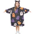 thumbnail image 1 of FORMRS Wearable Blanket Hoodie with Sleeves for Kids Cozy Flannel Sweatshirt, Orange Halloween Ghosts, 1 of 7