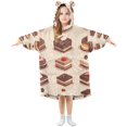 thumbnail image 1 of FORMRS Wearable Blanket Hoodie with Sleeves for Kids Cozy Flannel Sweatshirt, Pink Cakes, 1 of 7