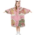 thumbnail image 1 of FORMRS Wearable Blanket Hoodie with Sleeves for Kids Cozy Flannel Sweatshirt, Pink Christmas House, 1 of 7