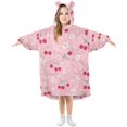 thumbnail image 1 of FORMRS Wearable Blanket Hoodie with Sleeves for Kids Cozy Flannel Sweatshirt, Pink Cute Cherry Pattern, 1 of 7