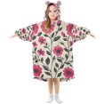 thumbnail image 1 of FORMRS Wearable Blanket Hoodie with Sleeves for Kids Cozy Flannel Sweatshirt, Pink Flowers, 1 of 7