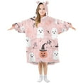 thumbnail image 1 of FORMRS Wearable Blanket Hoodie with Sleeves for Kids Cozy Flannel Sweatshirt, Pink Halloween Ghosts, 1 of 7