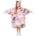 thumbnail image 1 of FORMRS Wearable Blanket Hoodie with Sleeves for Kids Cozy Flannel Sweatshirt, Pink Halloween Ghosts, 1 of 7