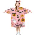 thumbnail image 1 of FORMRS Wearable Blanket Hoodie with Sleeves for Kids Cozy Flannel Sweatshirt, Pink Halloween Pumpkin Pattern, 1 of 7