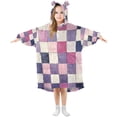 thumbnail image 1 of FORMRS Wearable Blanket Hoodie with Sleeves for Kids Cozy Flannel Sweatshirt, Pink and Purple Plaid Pattern, 1 of 7