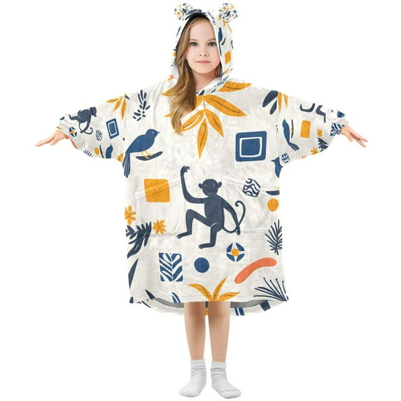 FORMRS Wearable Blanket Hoodie with Sleeves for Kids Cozy Flannel Sweatshirt, Playful Forest