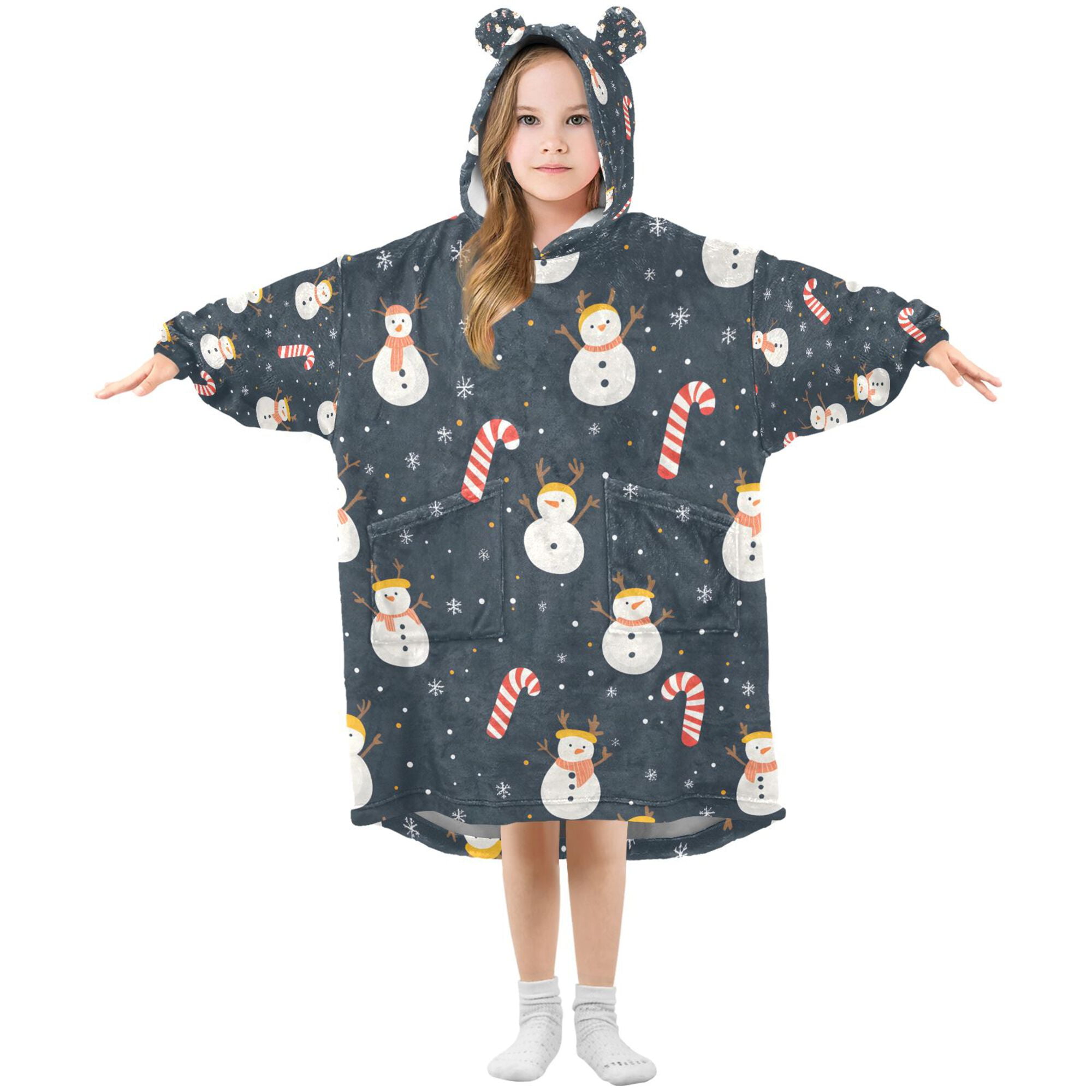 FORMRS Wearable Blanket Hoodie with Sleeves for Kids Cozy Flannel Sweatshirt, Playful Winter