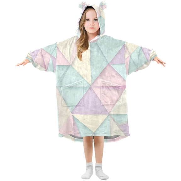 FORMRS Wearable Blanket Hoodie with Sleeves for Kids Cozy Flannel Sweatshirt, Purple Geometric