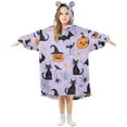 thumbnail image 1 of FORMRS Wearable Blanket Hoodie with Sleeves for Kids Cozy Flannel Sweatshirt, Purple Halloween Pumpkin, 1 of 7