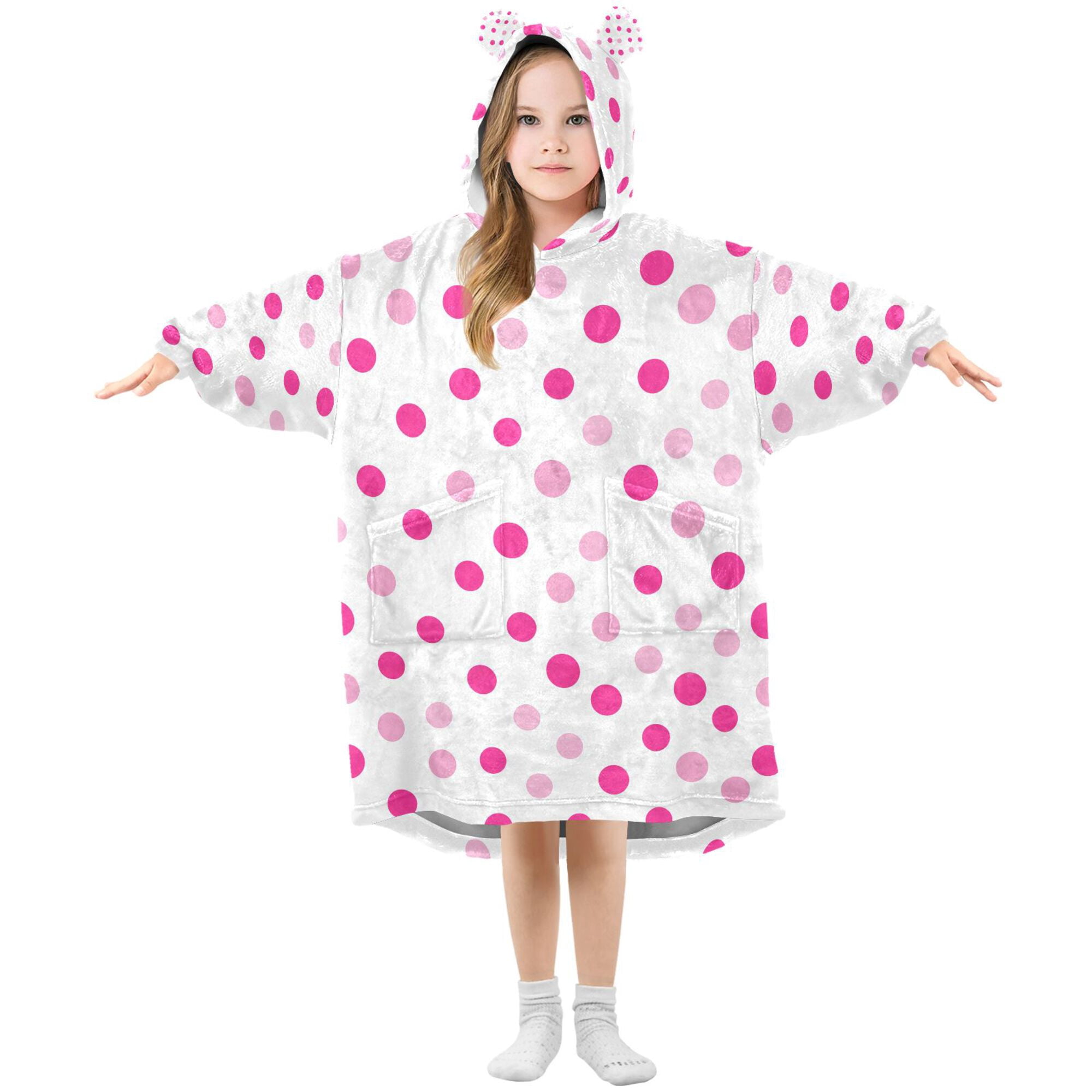 FORMRS Wearable Blanket Hoodie with Sleeves for Kids Cozy Flannel Sweatshirt, Purple Polka Dots