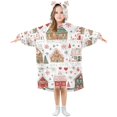 thumbnail image 1 of FORMRS Wearable Blanket Hoodie with Sleeves for Kids Cozy Flannel Sweatshirt, Red Nordic Christmas House, 1 of 7