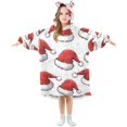 thumbnail image 1 of FORMRS Wearable Blanket Hoodie with Sleeves for Kids Cozy Flannel Sweatshirt, Red Santa Hats Pattern, 1 of 7