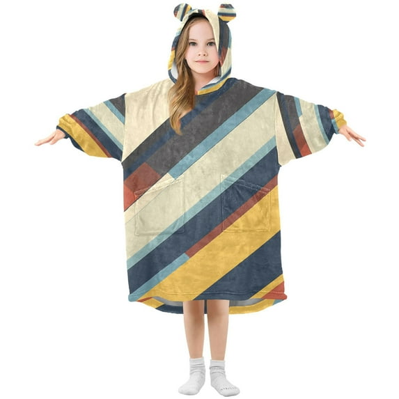 FORMRS Wearable Blanket Hoodie with Sleeves for Kids Cozy Flannel Sweatshirt, Retro Colorful Stripes