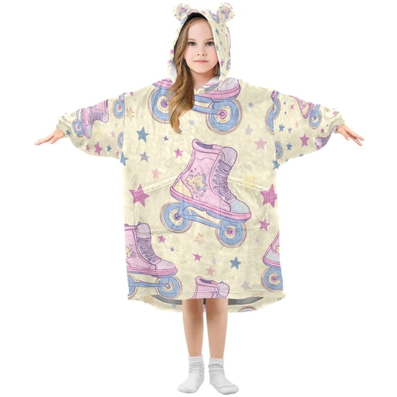 FORMRS Wearable Blanket Hoodie with Sleeves for Kids Cozy Flannel Sweatshirt, Roller Disco