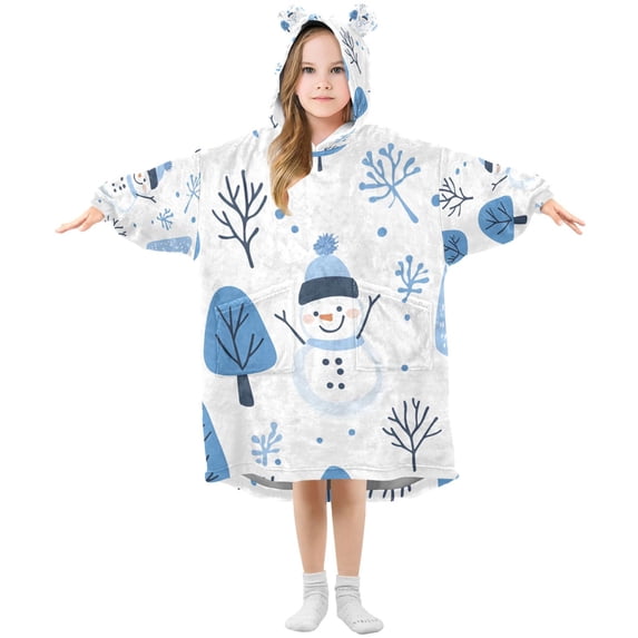 FORMRS Wearable Blanket Hoodie with Sleeves for Kids Cozy Flannel Sweatshirt, Simple Cartoon Snowmen