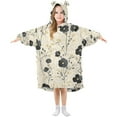 thumbnail image 1 of FORMRS Wearable Blanket Hoodie with Sleeves for Kids Cozy Flannel Sweatshirt, Small Black Flowers, 1 of 7