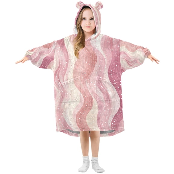 FORMRS Wearable Blanket Hoodie with Sleeves for Kids Cozy Flannel Sweatshirt, Soft Brown Pattern