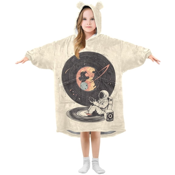 FORMRS Wearable Blanket Hoodie with Sleeves for Kids Cozy Flannel Sweatshirt, Space Record
