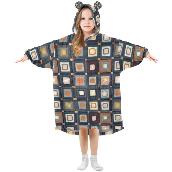FORMRS Wearable Blanket Hoodie with Sleeves for Kids Cozy Flannel Sweatshirt, Square Harmony