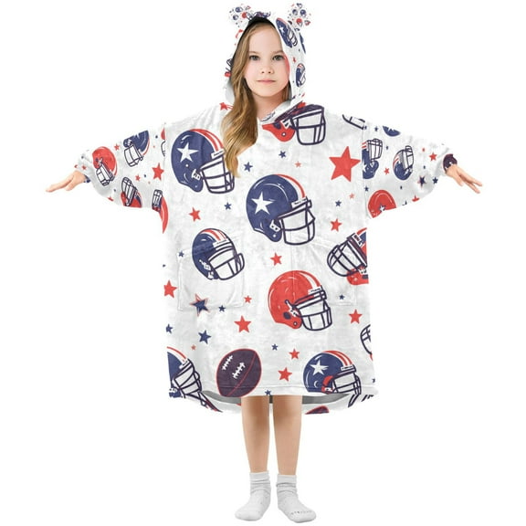 FORMRS Wearable Blanket Hoodie with Sleeves for Kids Cozy Flannel Sweatshirt, Star Spangled Helmets