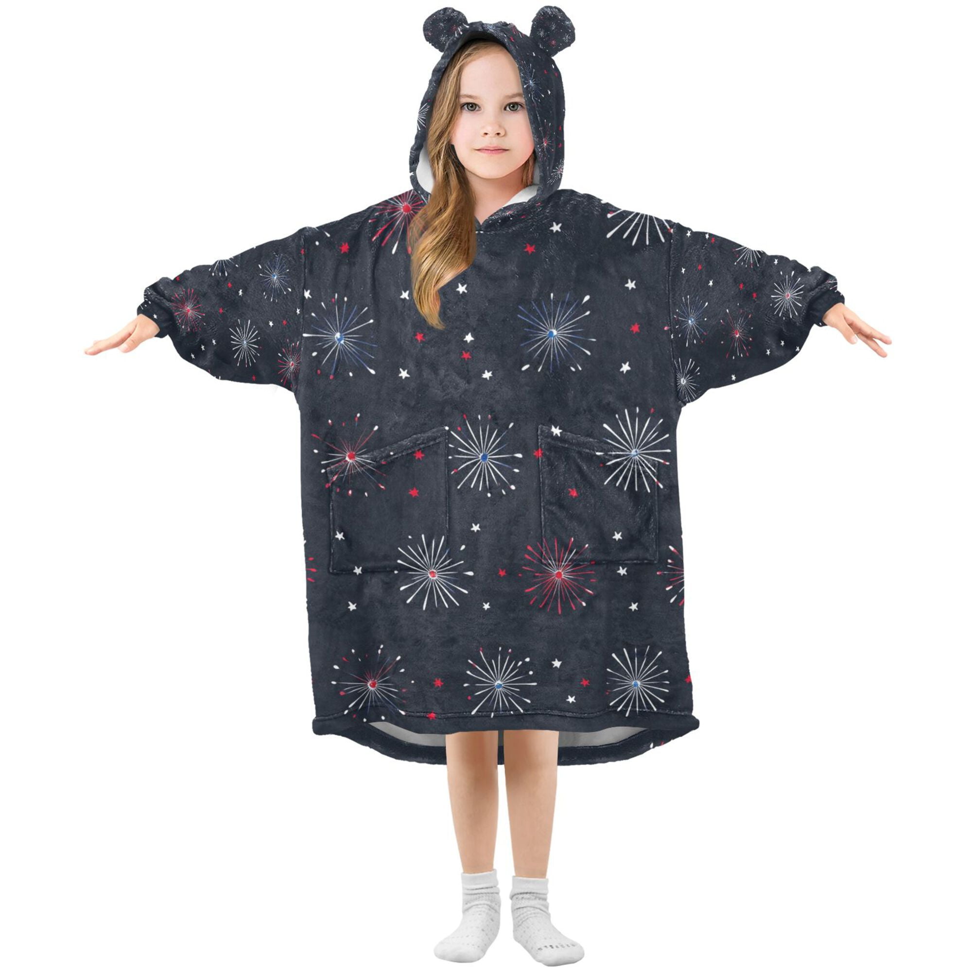 FORMRS Wearable Blanket Hoodie with Sleeves for Kids Cozy Flannel Sweatshirt, Starry Night Pattern