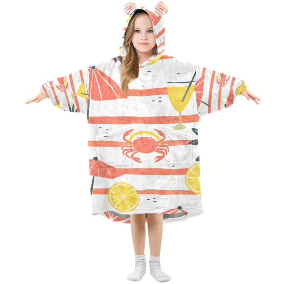 FORMRS Wearable Blanket Hoodie with Sleeves for Kids Cozy Flannel Sweatshirt, Striped Crab