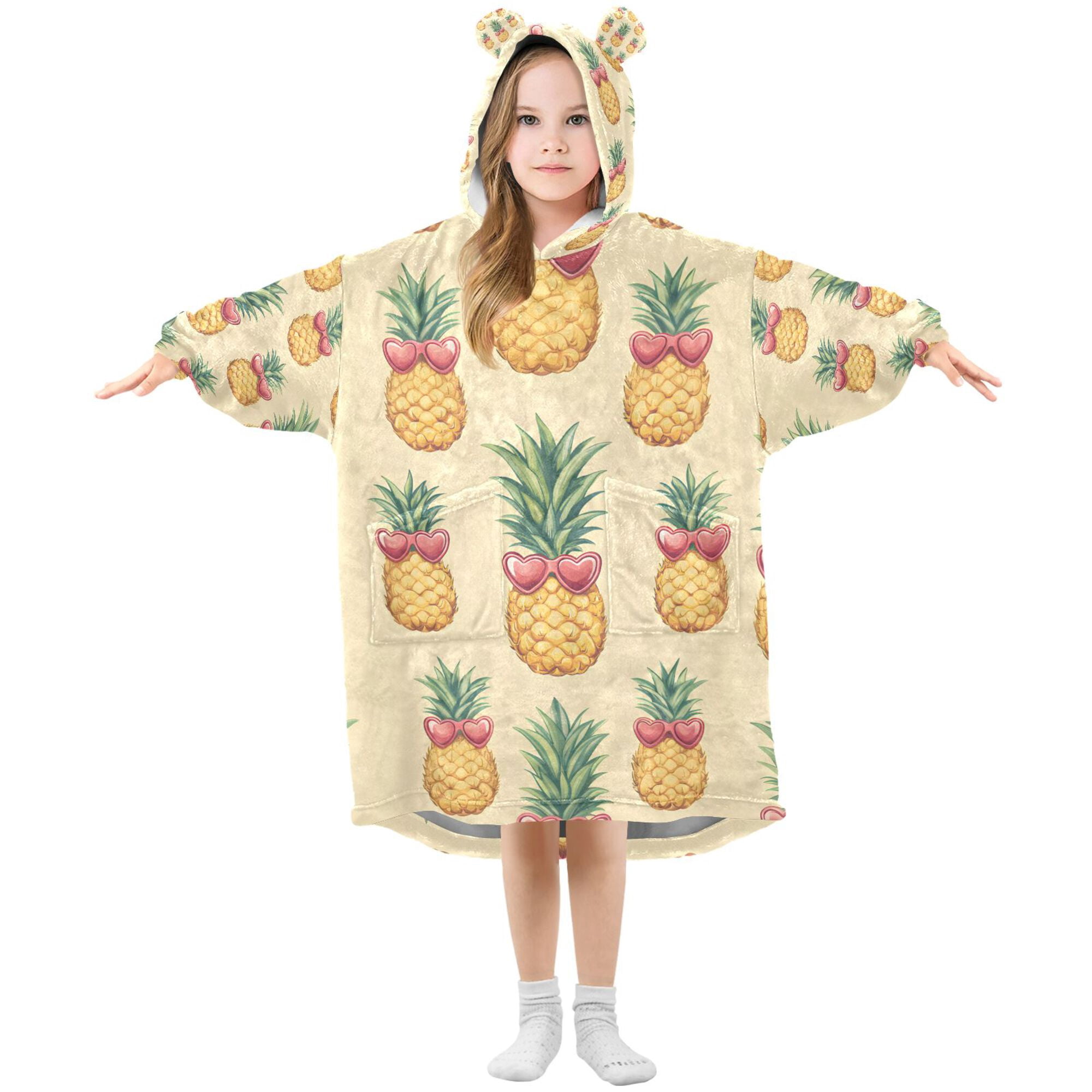 FORMRS Wearable Blanket Hoodie with Sleeves for Kids Cozy Flannel Sweatshirt, Sunshine Pineapples