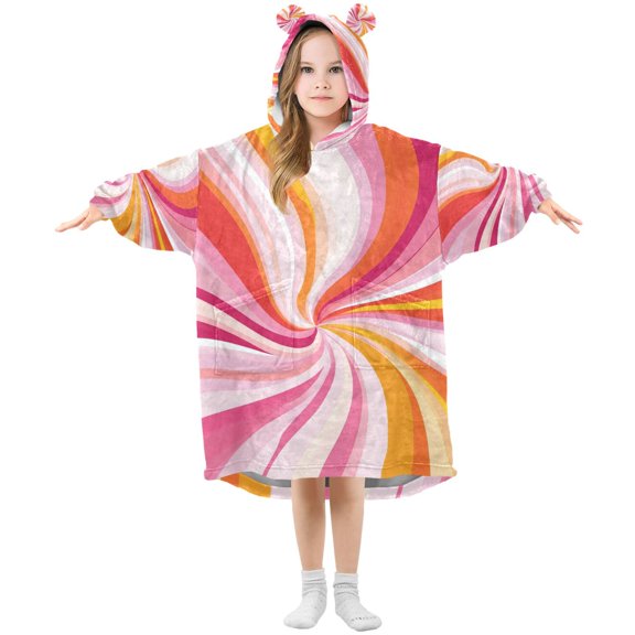 FORMRS Wearable Blanket Hoodie with Sleeves for Kids Cozy Flannel Sweatshirt, Swirling Lines