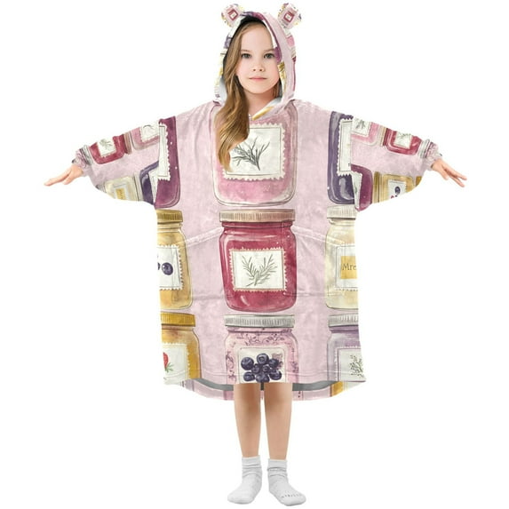 FORMRS Wearable Blanket Hoodie with Sleeves for Kids Cozy Flannel Sweatshirt, Watercolor Jar