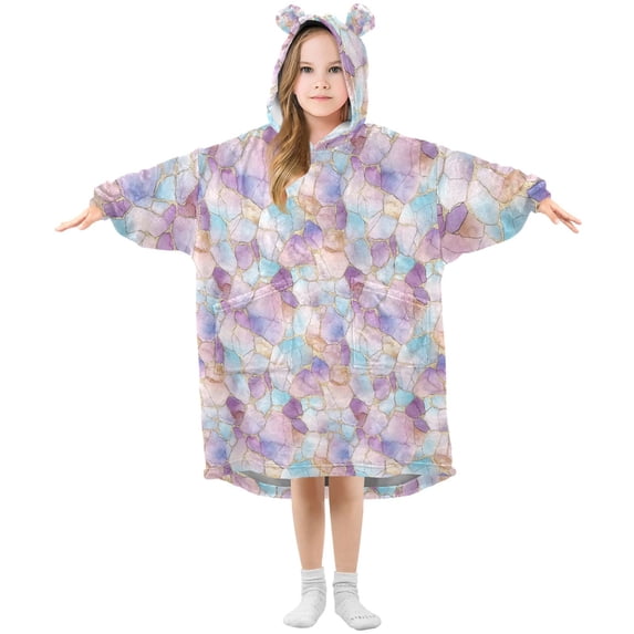 FORMRS Wearable Blanket Hoodie with Sleeves for Kids Cozy Flannel Sweatshirt, Watercolor Marble Pattern