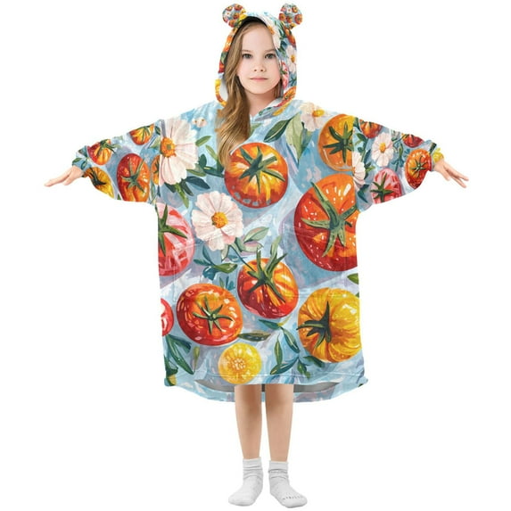 FORMRS Wearable Blanket Hoodie with Sleeves for Kids Cozy Flannel Sweatshirt, Watercolor Tomatoes