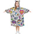 thumbnail image 1 of FORMRS Wearable Blanket Hoodie with Sleeves for Kids Cozy Flannel Sweatshirt, White Doodle Pattern, 1 of 7