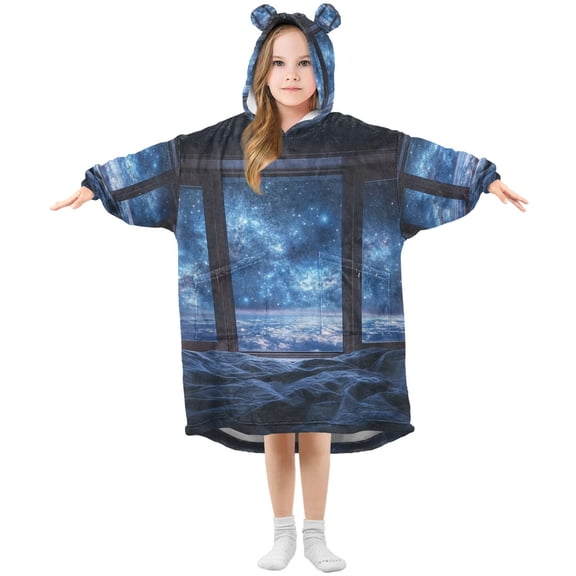 FORMRS Wearable Blanket Hoodie with Sleeves for Kids Cozy Flannel Sweatshirt, Window Space