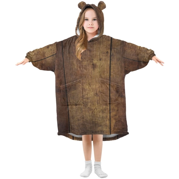 FORMRS Wearable Blanket Hoodie with Sleeves for Kids Cozy Flannel Sweatshirt, Wood Grain