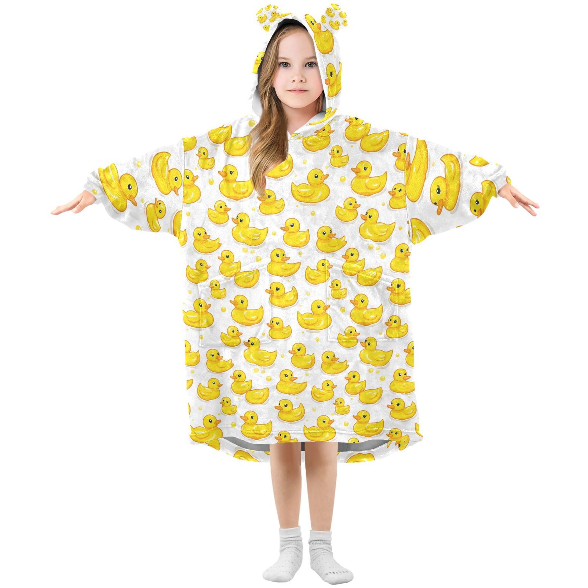 FORMRS Wearable Blanket Hoodie with Sleeves for Kids Cozy Flannel Sweatshirt, Yellow Rubber Ducks