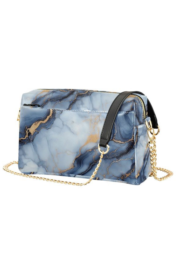 Women Crossbody Purse with Chain Strap Vegan Leather Shoulder Handbag, Abstract Marble Pattern