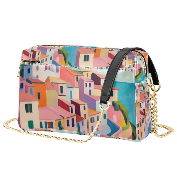FORMRS Women Crossbody Purse with Chain Strap Vegan Leather Shoulder Handbag, Abstract Painting