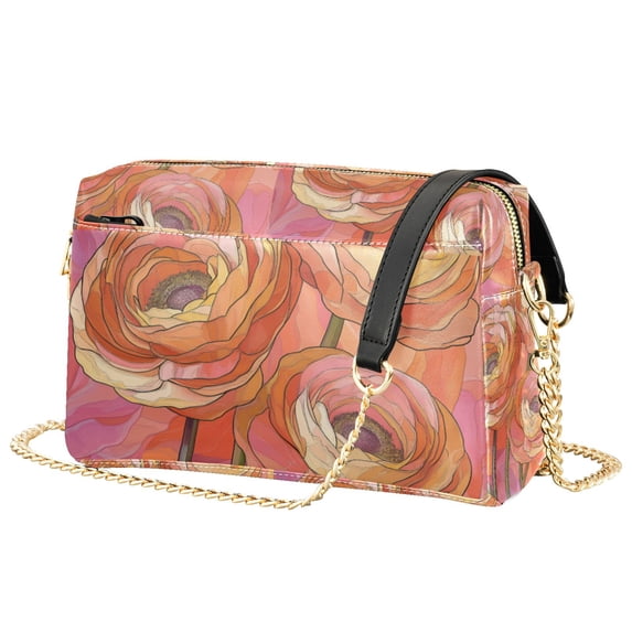 FORMRS Women Crossbody Purse with Chain Strap Vegan Leather Shoulder Handbag, Abstract Pink Flowers
